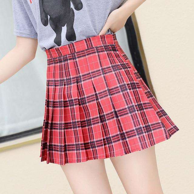 Pink Plaid High Waist Pleated Mini Skirt Bouxji Boutique